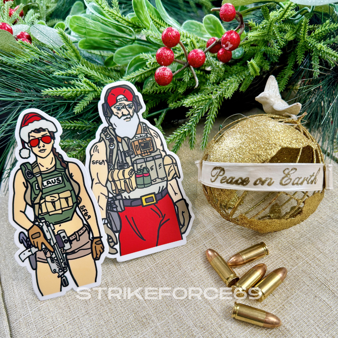 Christmas Tactical Sticker Pack | Bad Santa, Thicc Mrs. Claus, and Killer K9 Rudolph