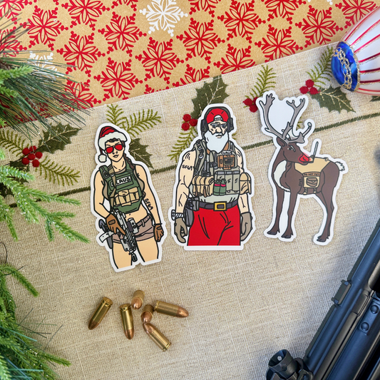Christmas Tactical Sticker Pack | Bad Santa, Thicc Mrs. Claus, and Killer K9 Rudolph