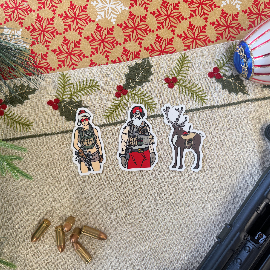 Christmas Tactical Sticker Pack | Bad Santa, Thicc Mrs. Claus, and Killer K9 Rudolph