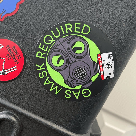 Mr. Yuk Sticker Gas Mask Required